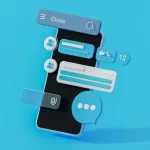 Smartphone with floating chat icons representing online communication