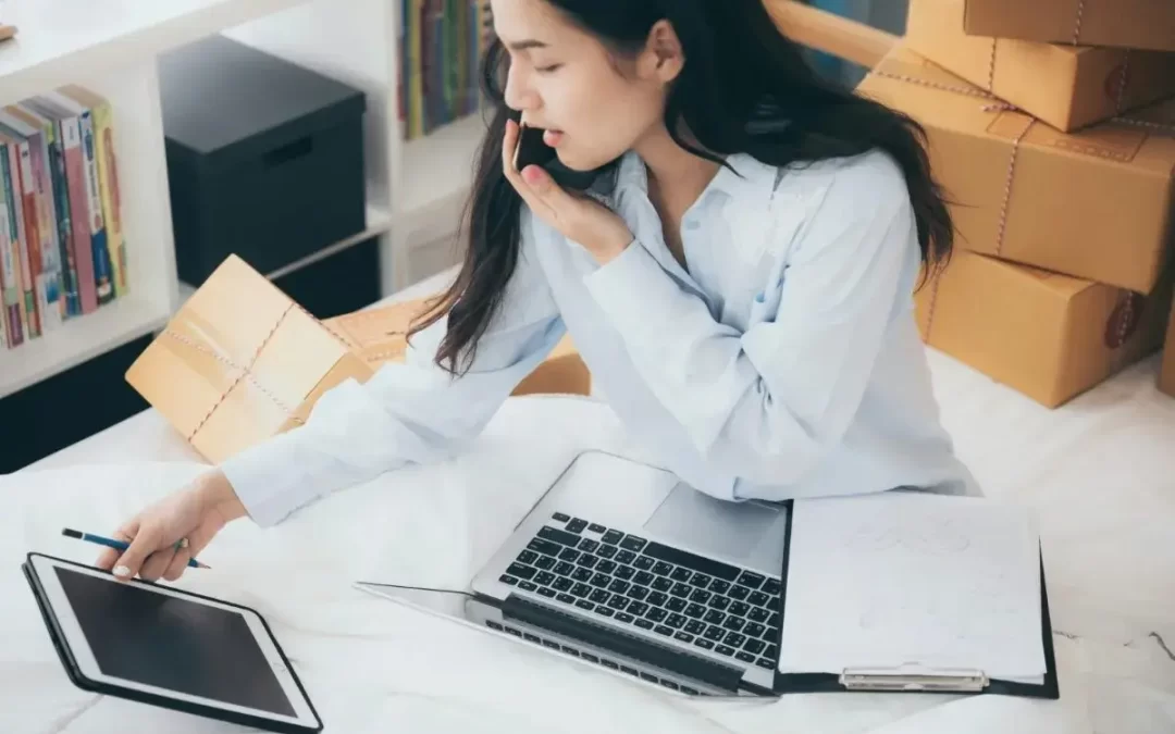 The lady managing documents for translation purpose at home