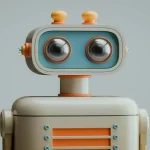 3D retro robot with blue faceplate and orange accents